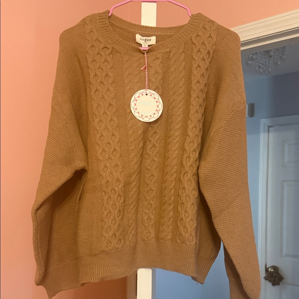 Umgee Brown Cable Knit Sweater